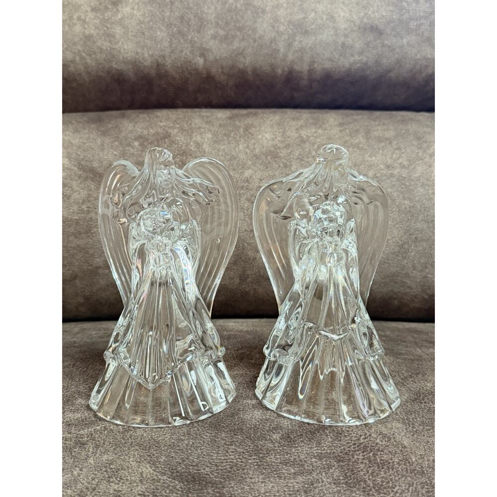 DePlumb Lead Crystal Angel Taper Candle Holder 7" Tall (SET OF 2) Christmas